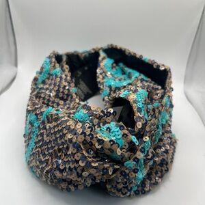 Gucci Turquoise, Navy Blue and Beige Sequin Headband